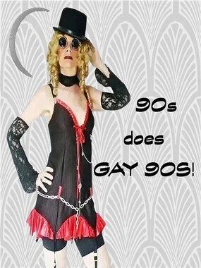 Corset Costume Red Black Pinstripe Steampunk, Antique Grunge - Large 90s Vintage